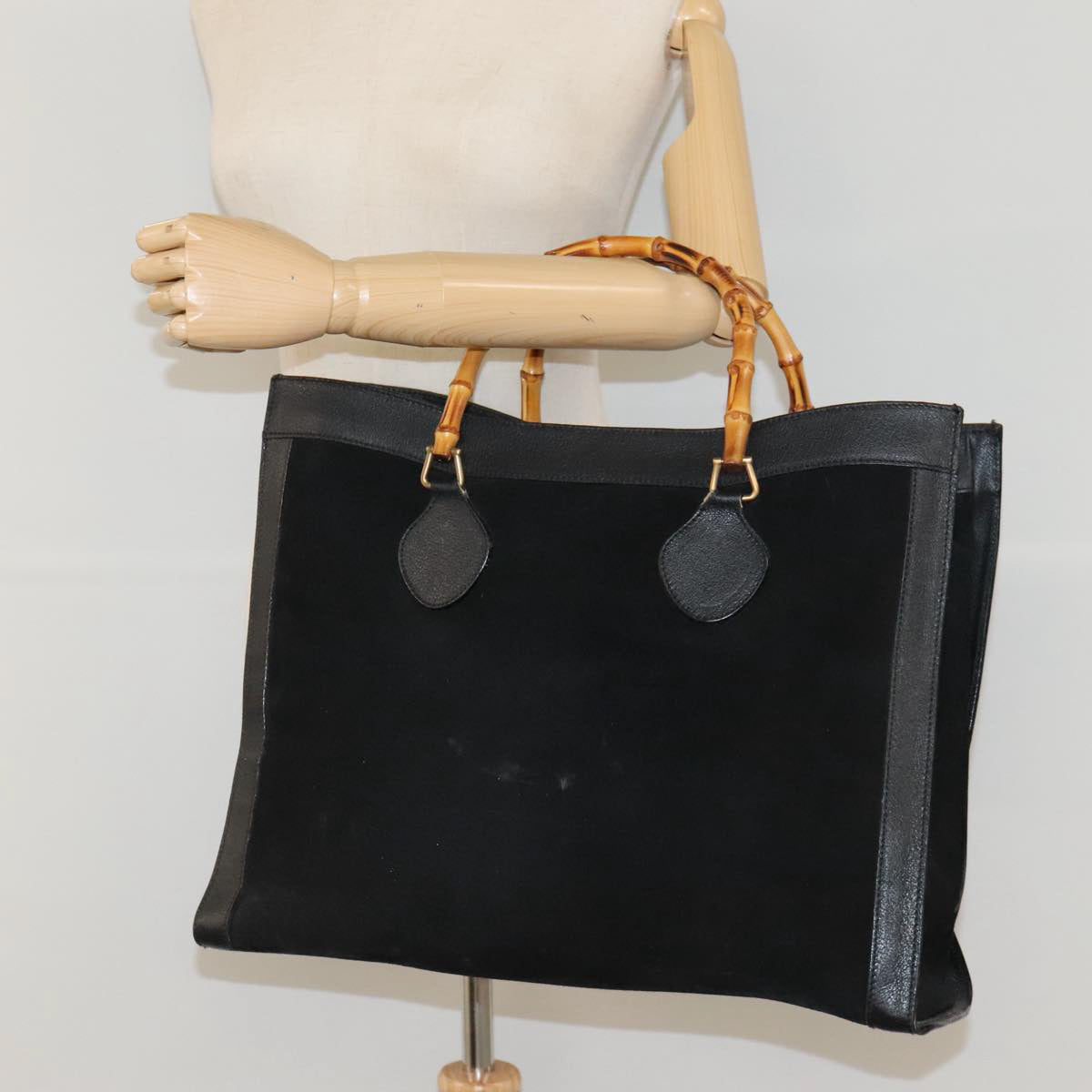 GUCCI Bamboo Hand Bag Suede Black Gold 002 1186 0260 Auth ep8603