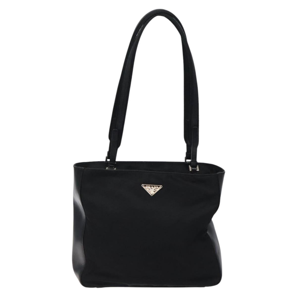 PRADA Hand Bag Nylon Black Silver Auth ep8605