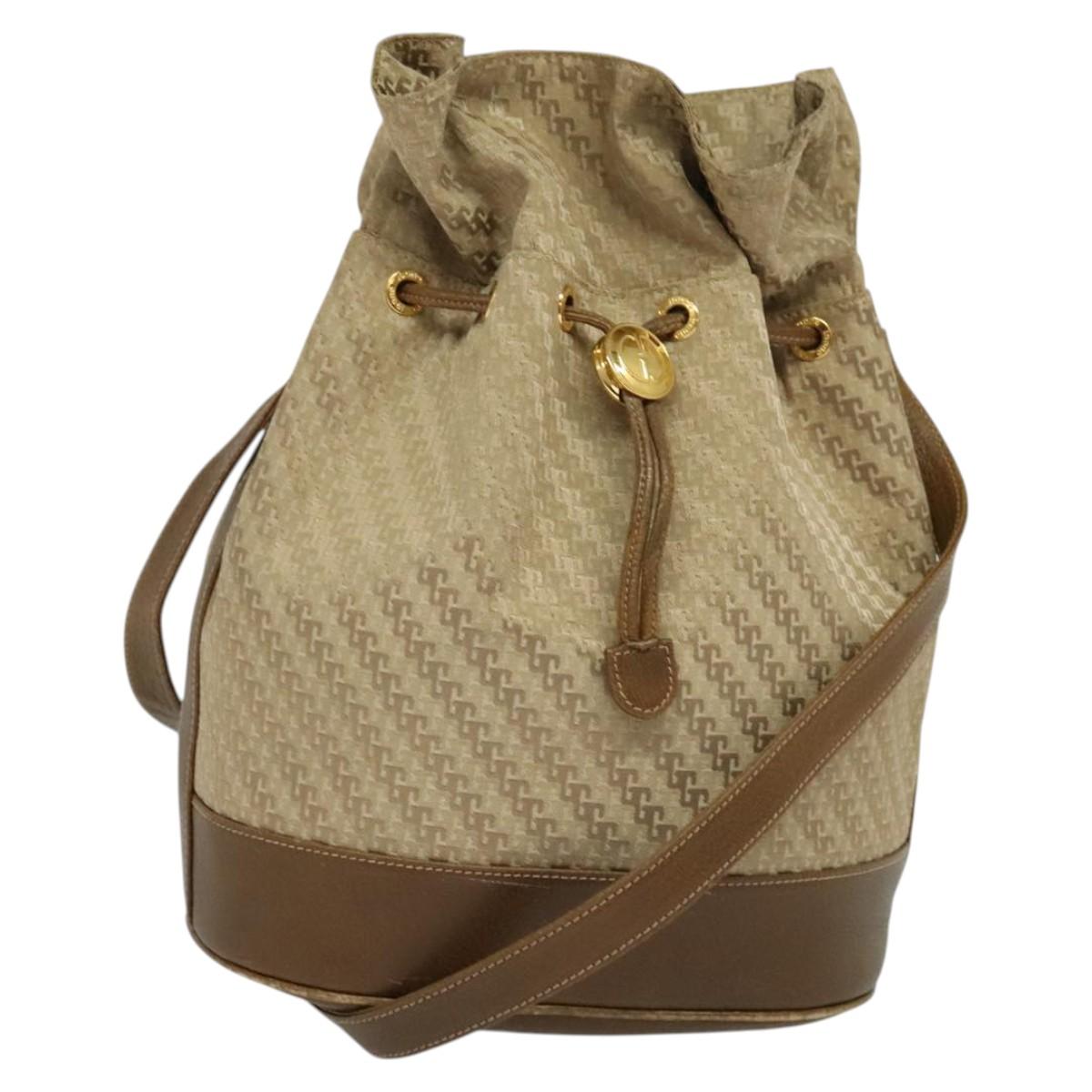 GUCCI Shoulder Bag Canvas Beige Gold Auth ep8623