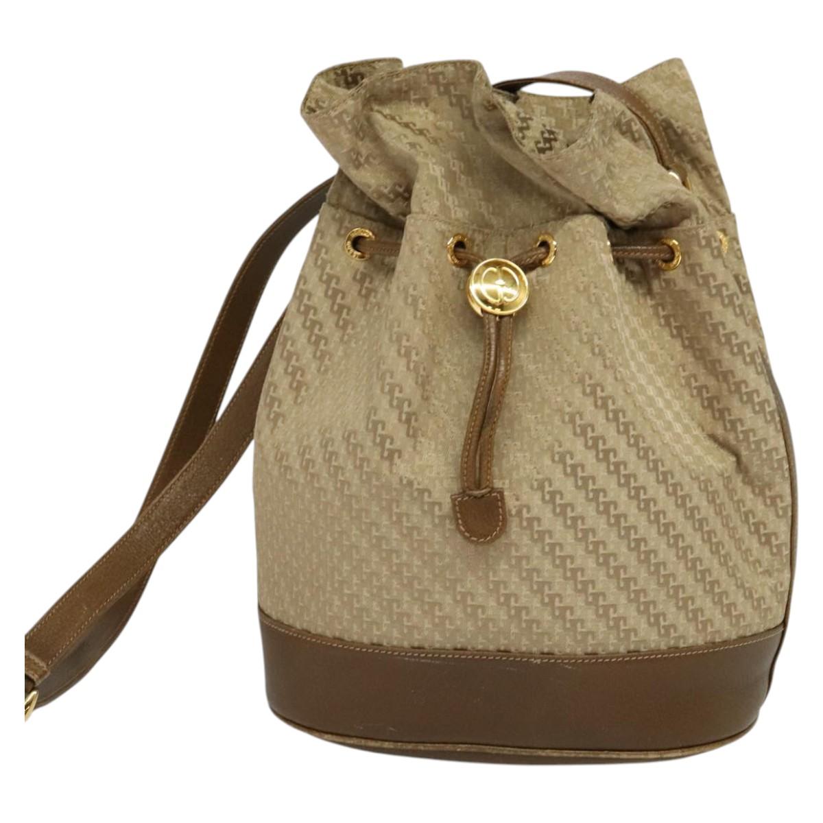 GUCCI Shoulder Bag Canvas Beige Gold Auth ep8623