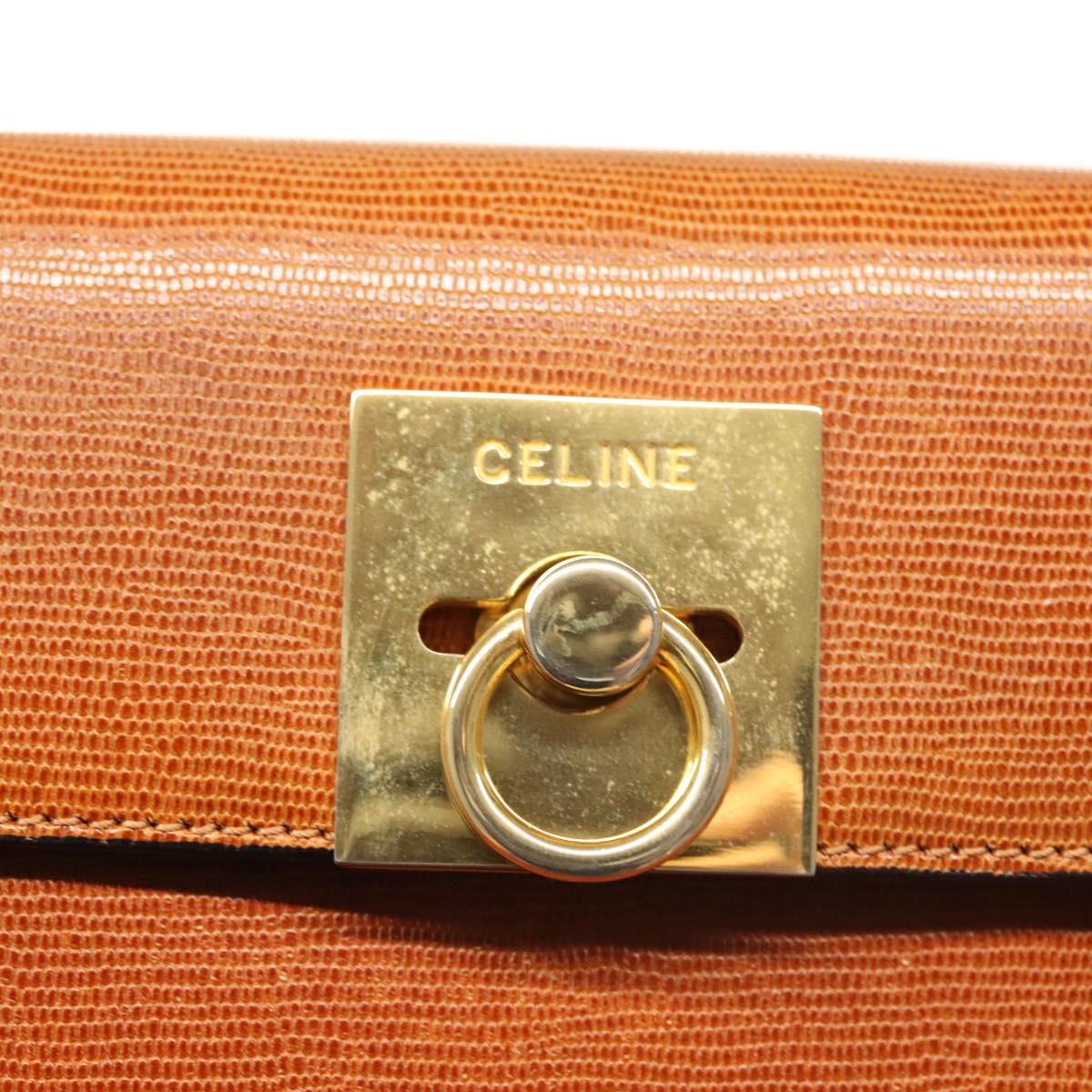 CELINE Hand Bag Leather Brown Gold Auth ep8641
