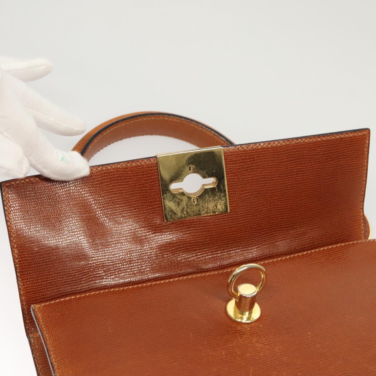 CELINE Hand Bag Leather Brown Gold Auth ep8641