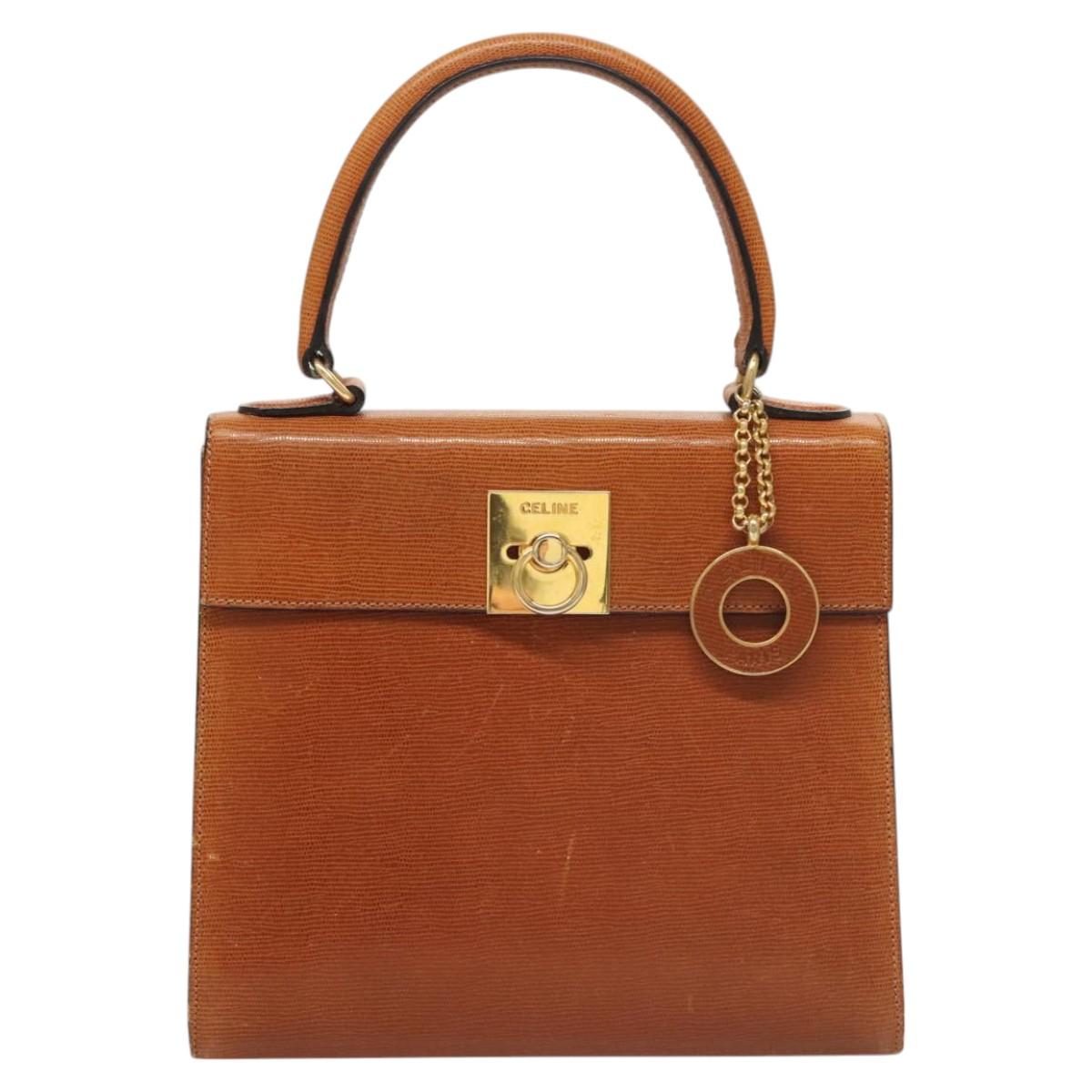 CELINE Hand Bag Leather Brown Gold Auth ep8641