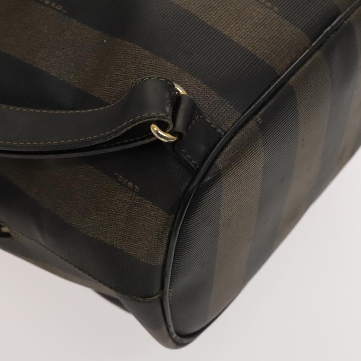 FENDI Pecan Canvas Backpack Brown Black gold Auth ep8678