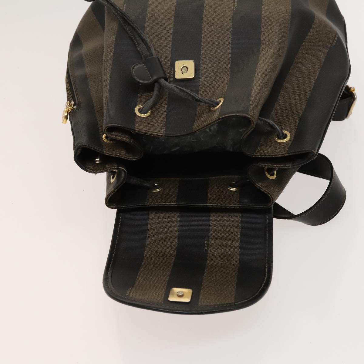 FENDI Pecan Canvas Backpack Brown Black gold Auth ep8678