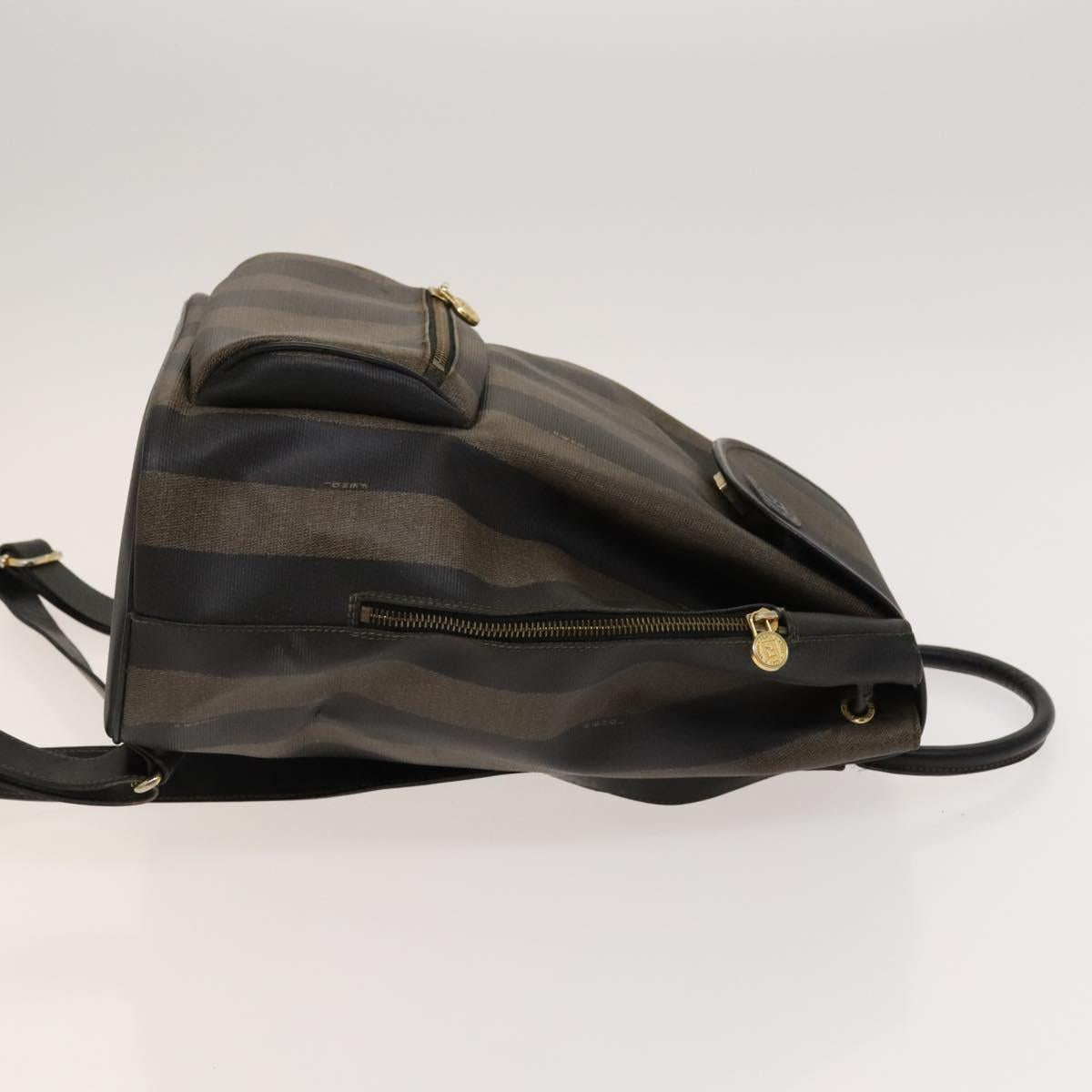 FENDI Pecan Canvas Backpack Brown Black gold Auth ep8678