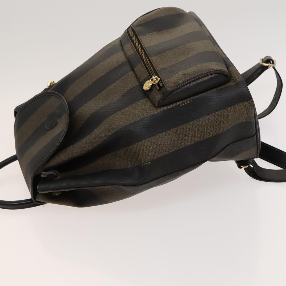 FENDI Pecan Canvas Backpack Brown Black gold Auth ep8678