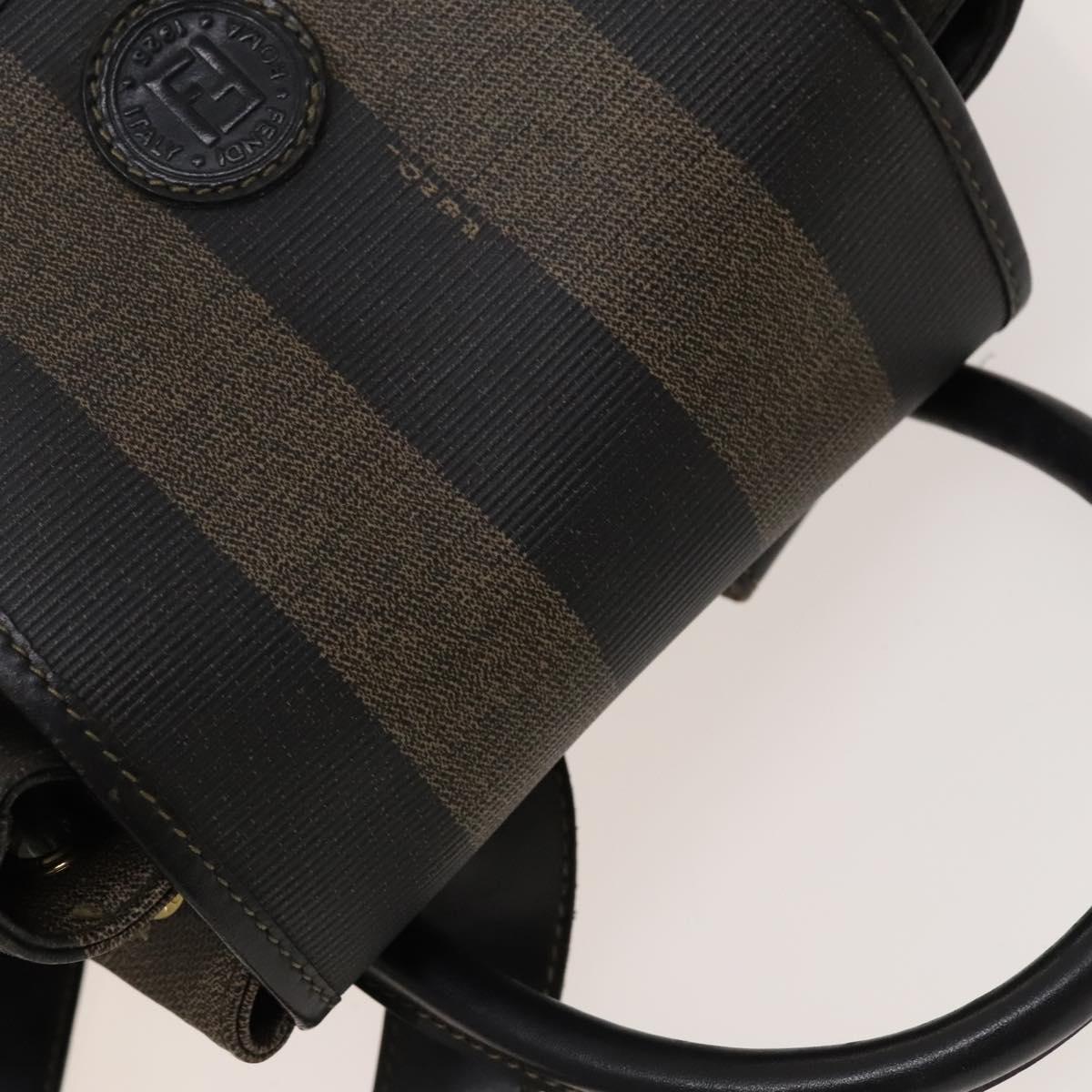 FENDI Pecan Canvas Backpack Brown Black gold Auth ep8678