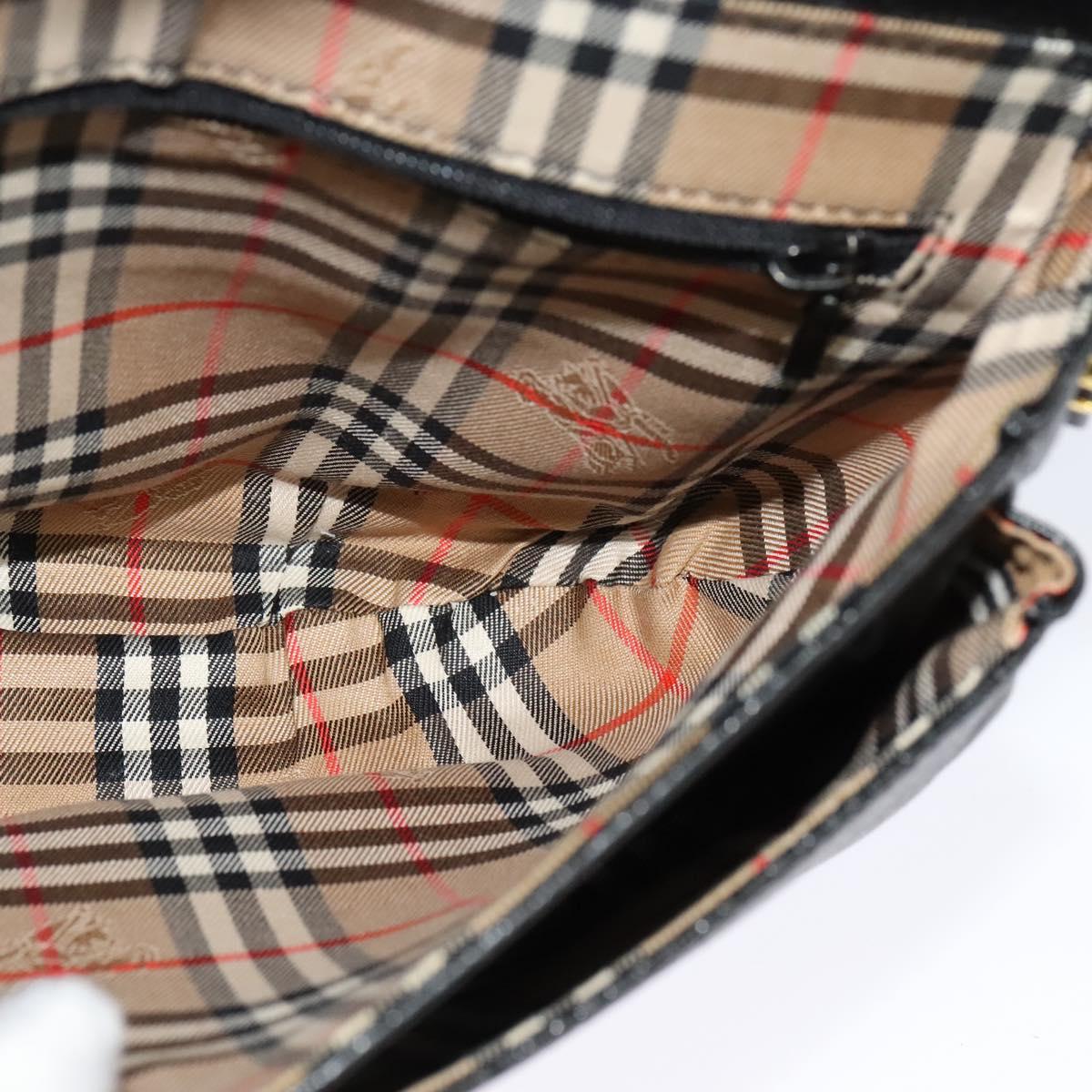 Burberrys Shoulder Bag Leather Black Gold Auth ep8683