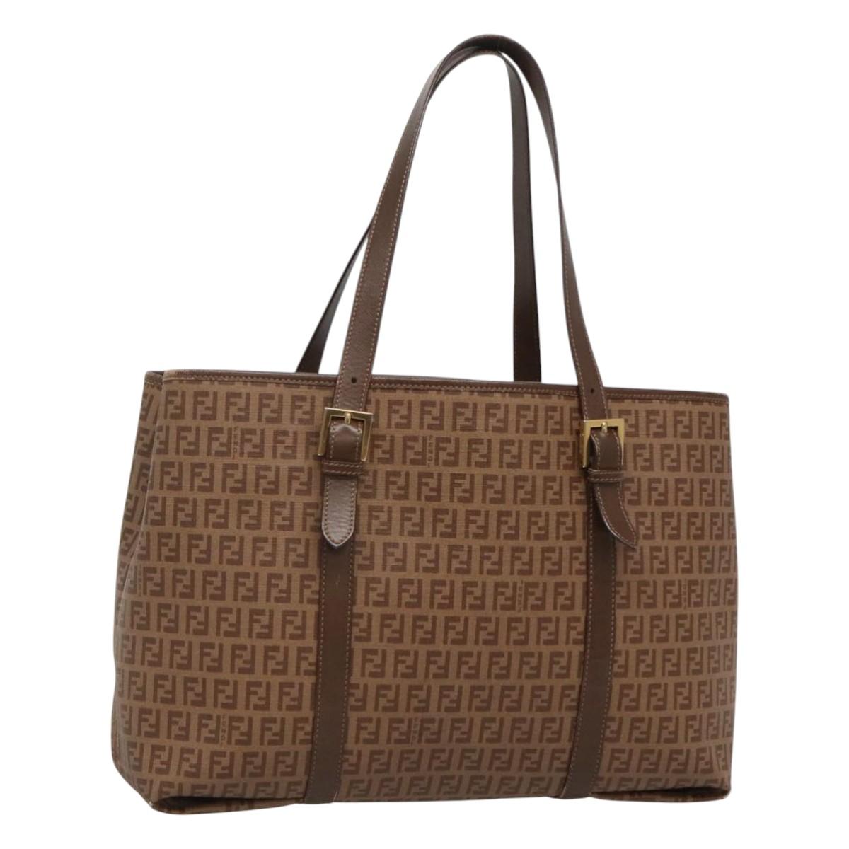FENDI Zucchino Canvas Tote Bag Beige Gold Auth ep8686