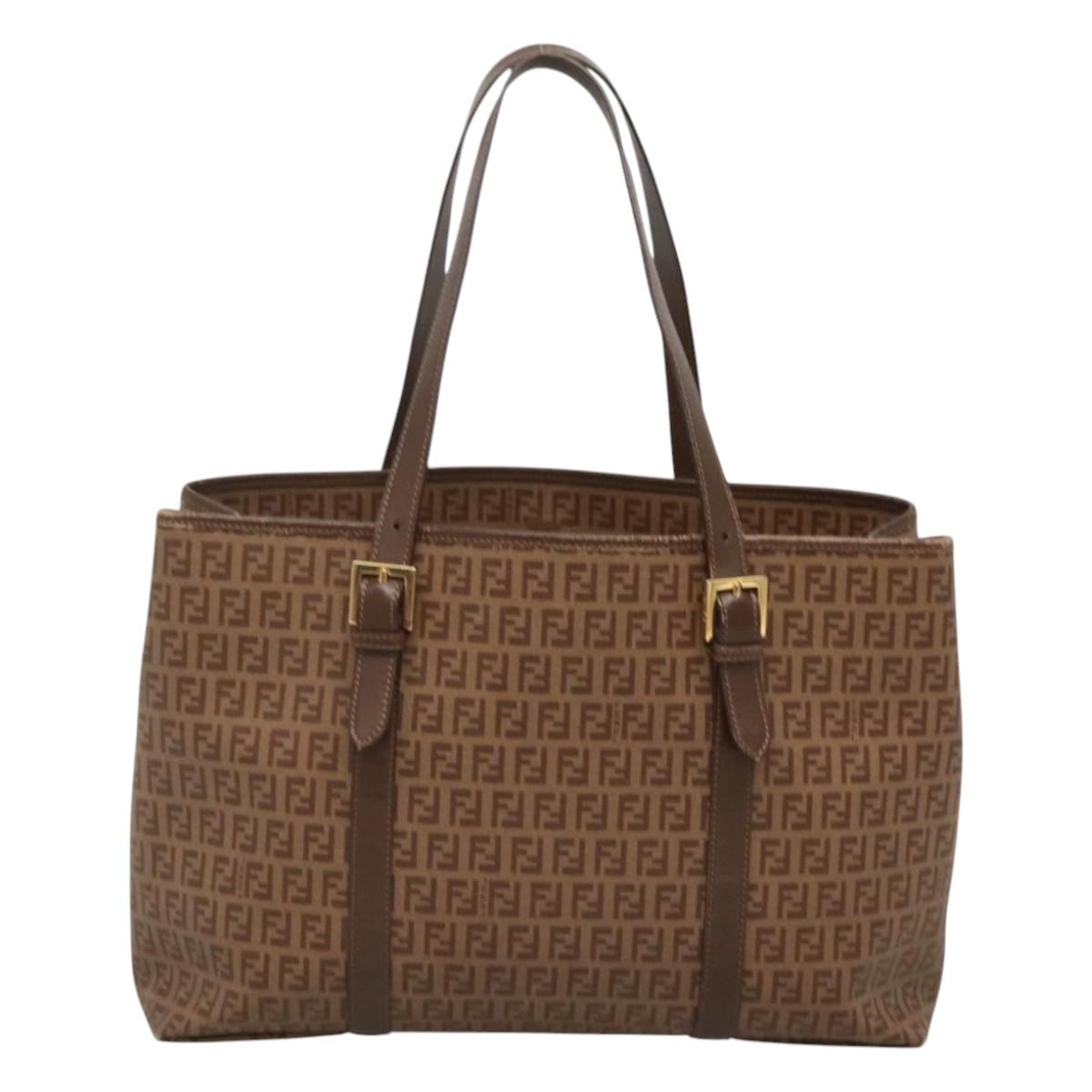 FENDI Zucchino Canvas Tote Bag Beige Gold Auth ep8686