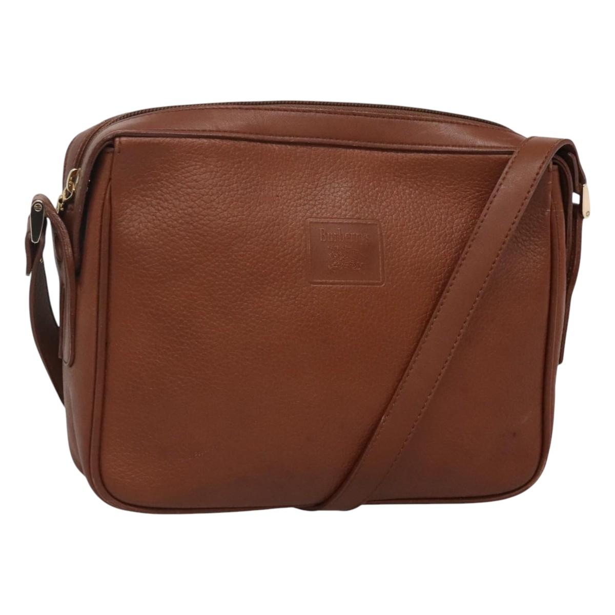 Burberrys Shoulder Bag Leather Brown Gold Auth ep8702