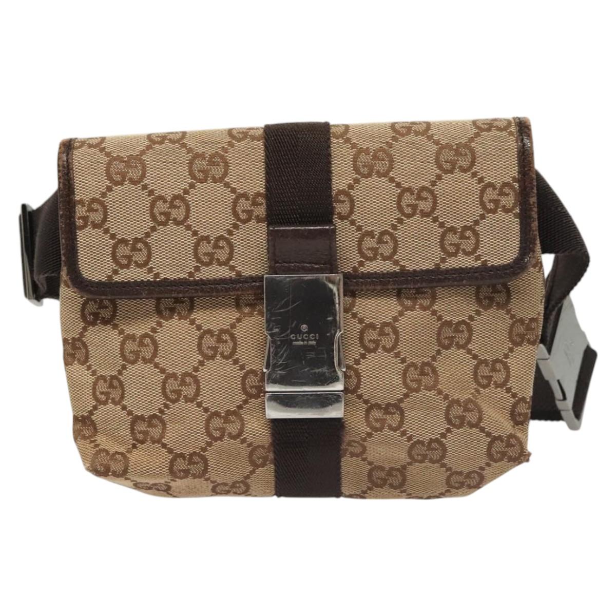 GUCCI GG Canvas Waist bag Beige Silver 131236 Auth ep8703