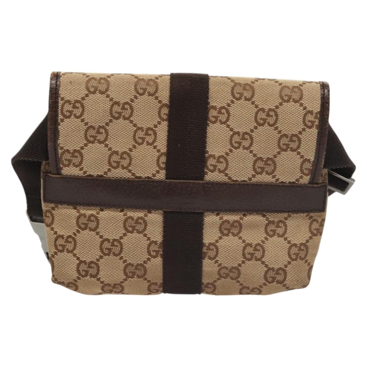 GUCCI GG Canvas Waist bag Beige Silver 131236 Auth ep8703