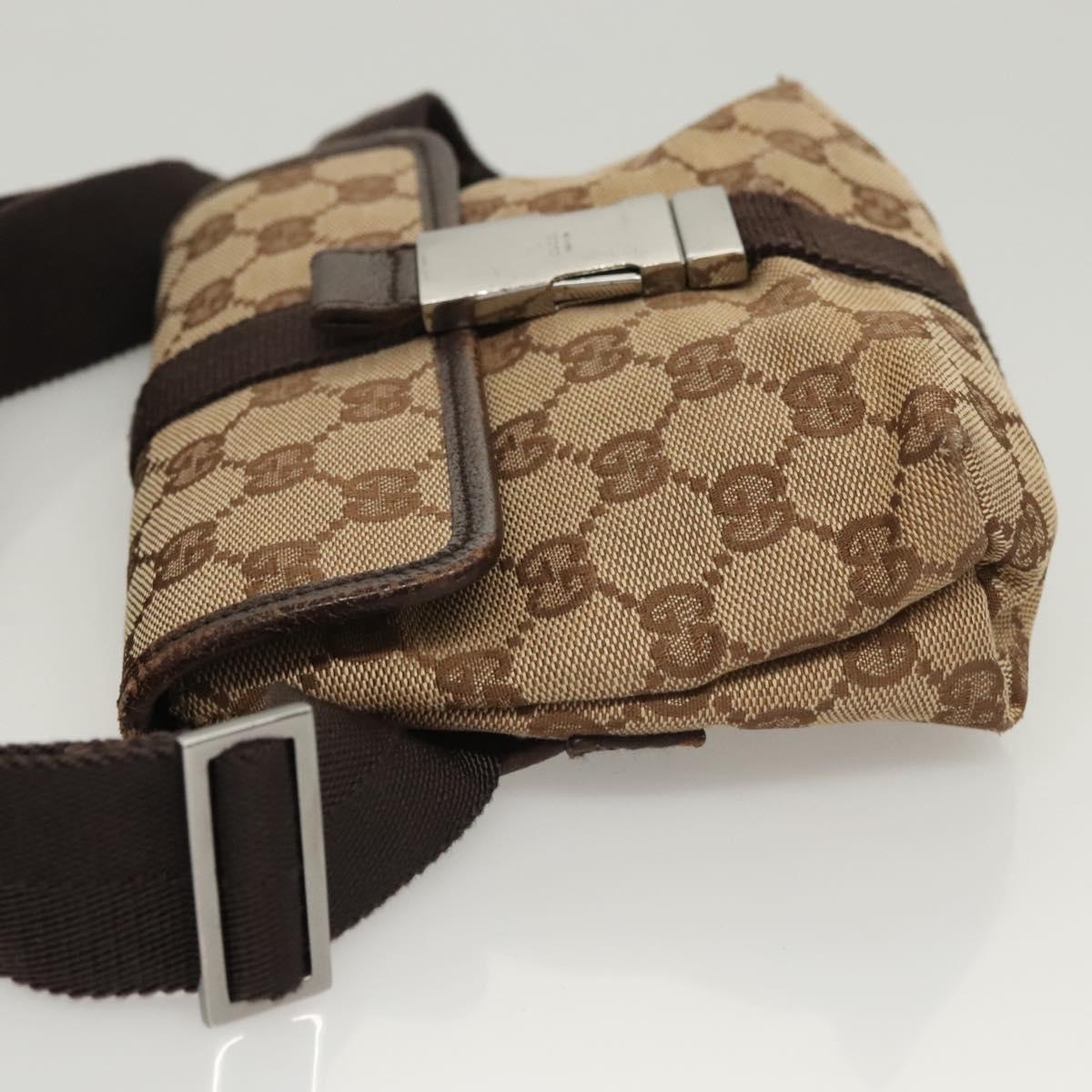 GUCCI GG Canvas Waist bag Beige Silver 131236 Auth ep8703