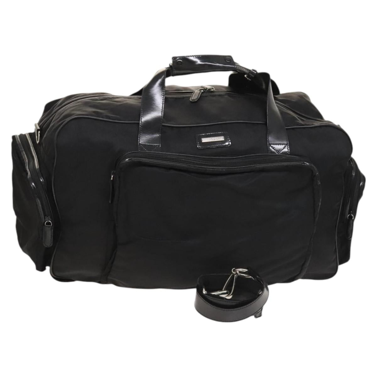 GUCCI Boston Bag Nylon 2way Black Silver 012 3754 0156 Auth ep8709