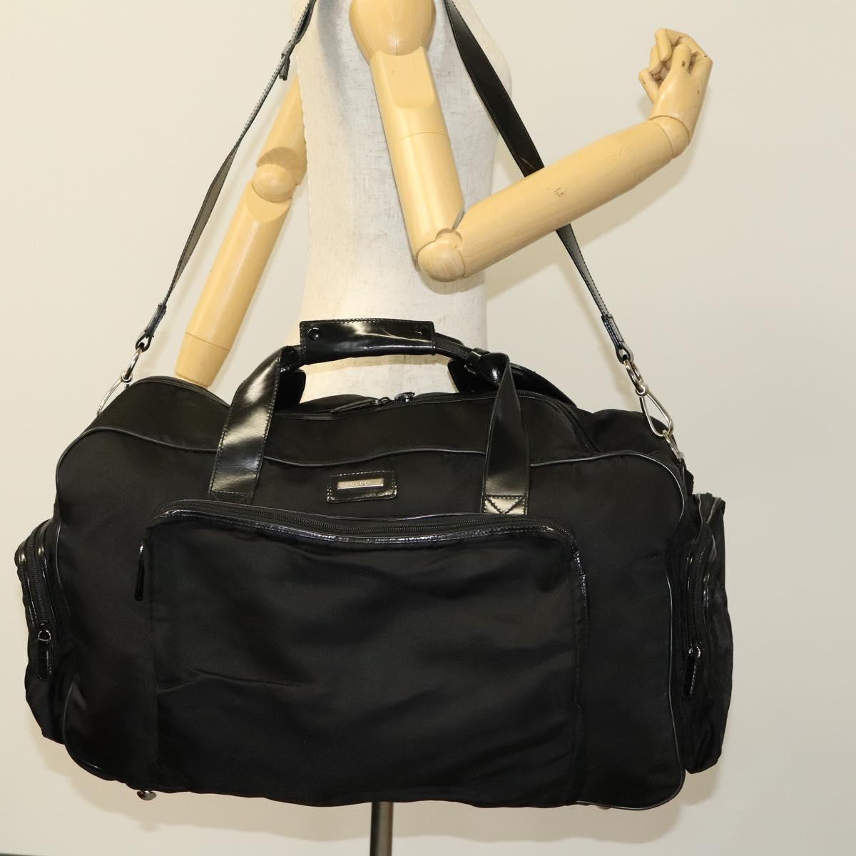 GUCCI Boston Bag Nylon 2way Black Silver 012 3754 0156 Auth ep8709