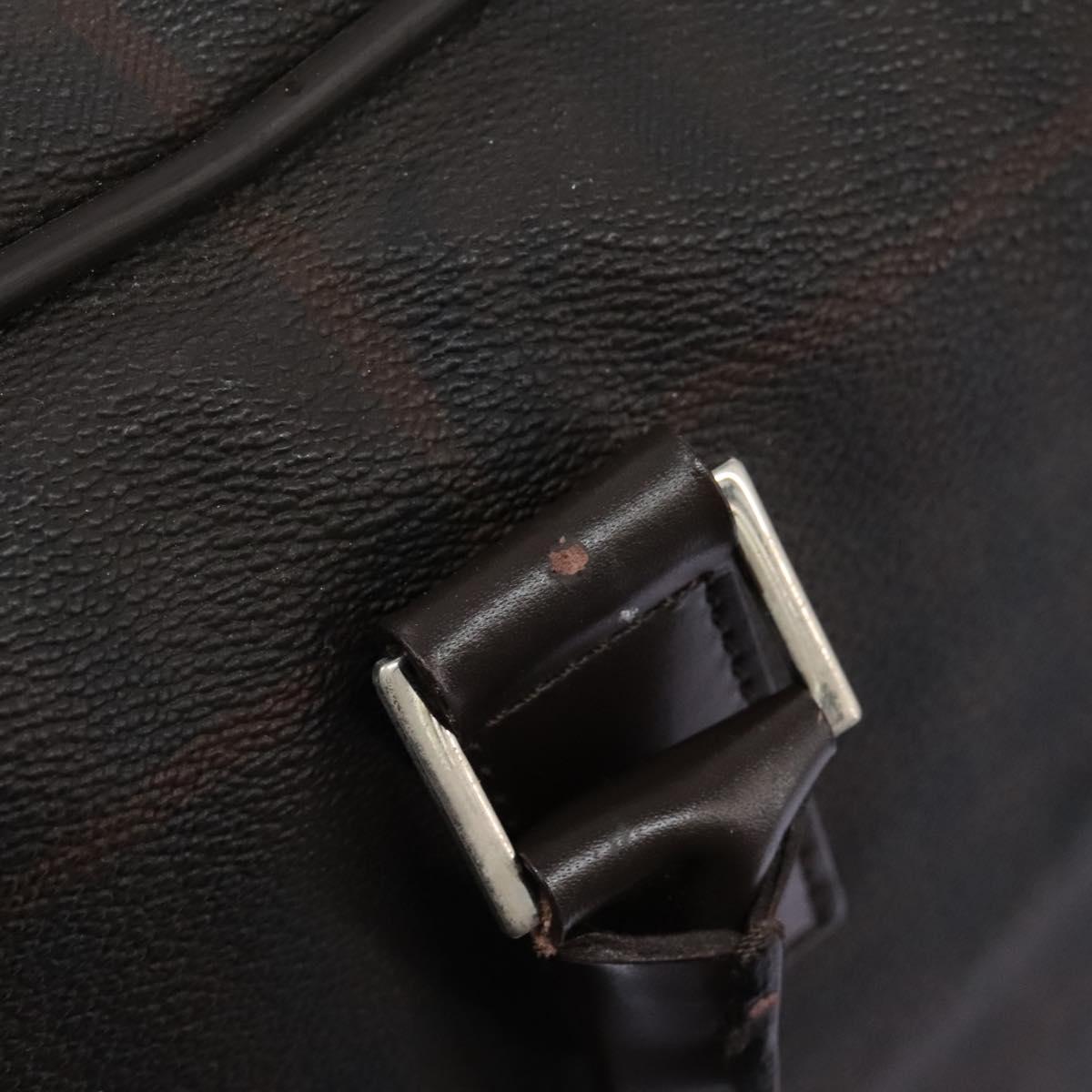 BURBERRY Nova Check Boston Bag PVC Leather Brown Silver Auth ep8729