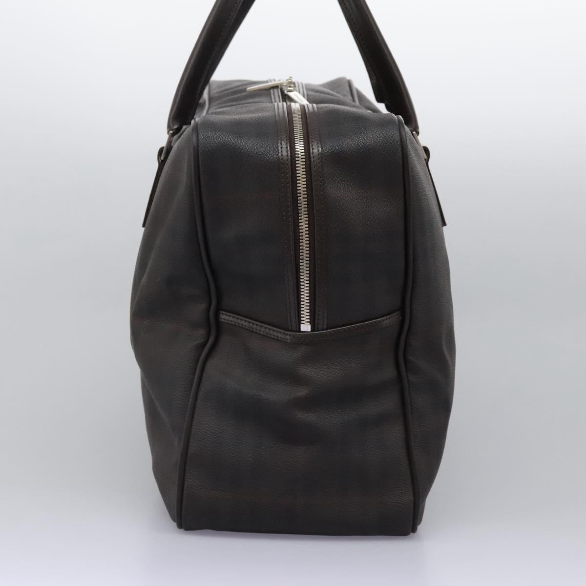 BURBERRY Nova Check Boston Bag PVC Leather Brown Silver Auth ep8729