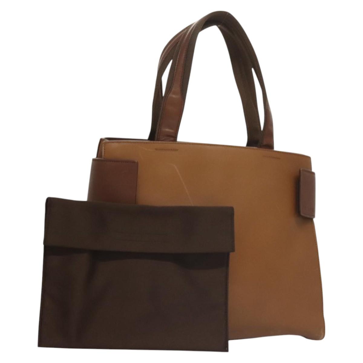 PRADA Hand Bag Leather Brown Silver Auth ep8741