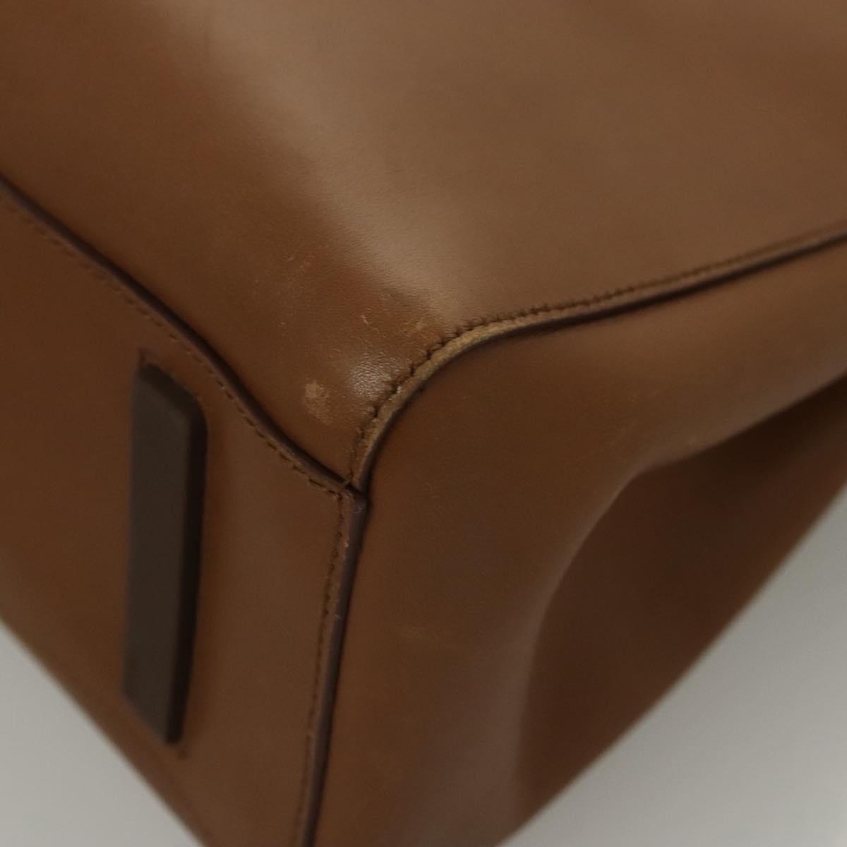 PRADA Hand Bag Leather Brown Silver Auth ep8741