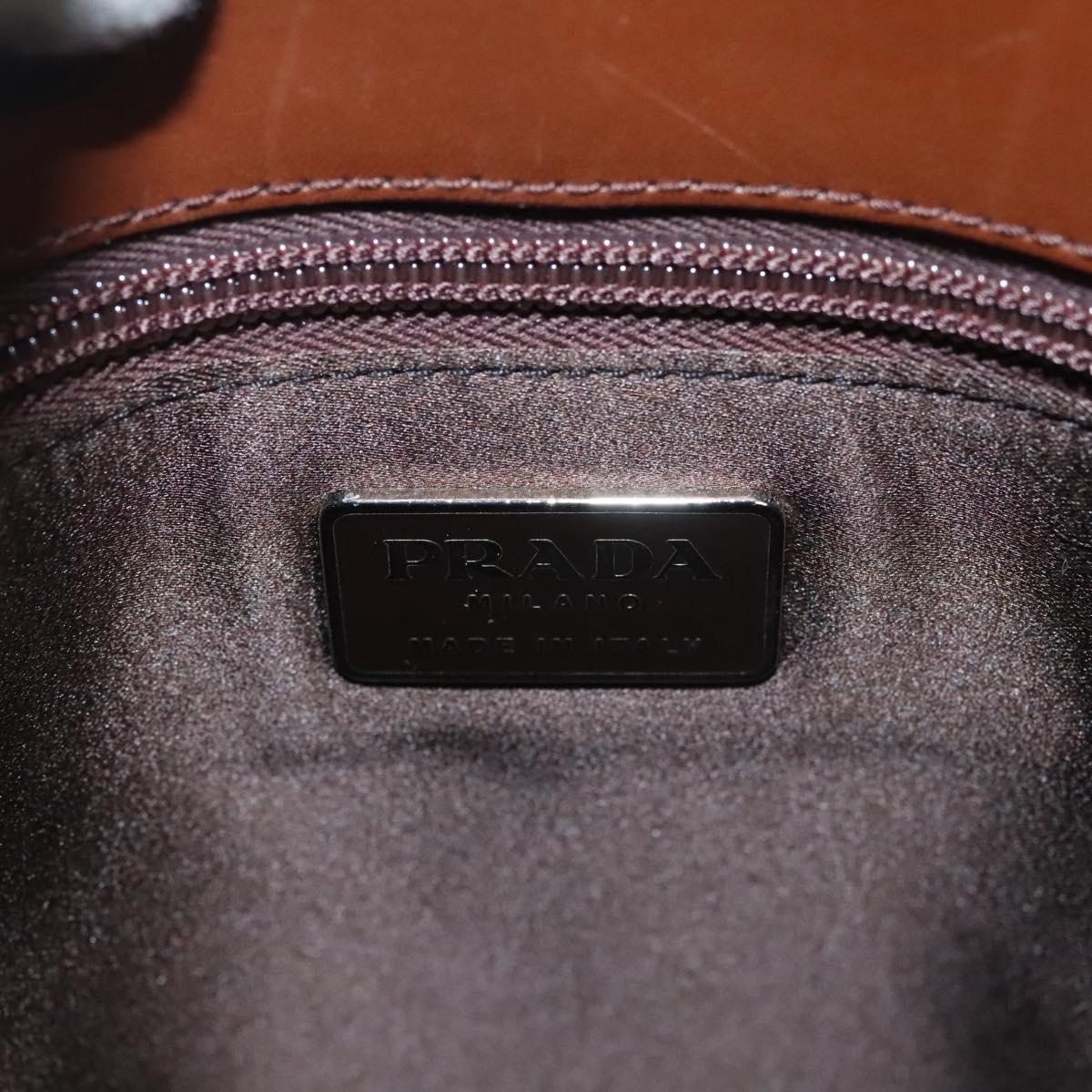 PRADA Hand Bag Leather Brown Silver Auth ep8741