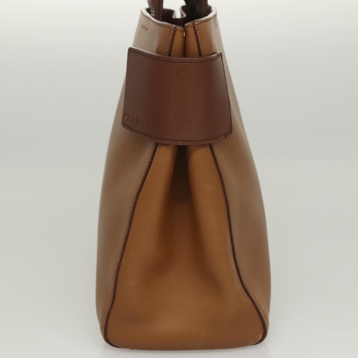 PRADA Hand Bag Leather Brown Silver Auth ep8741