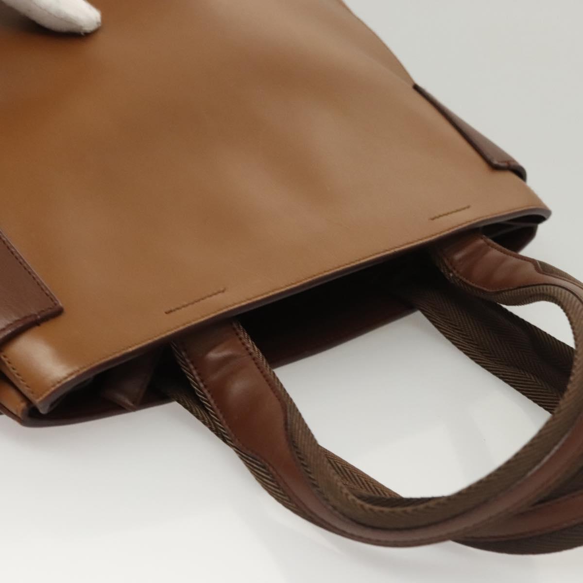 PRADA Hand Bag Leather Brown Silver Auth ep8741