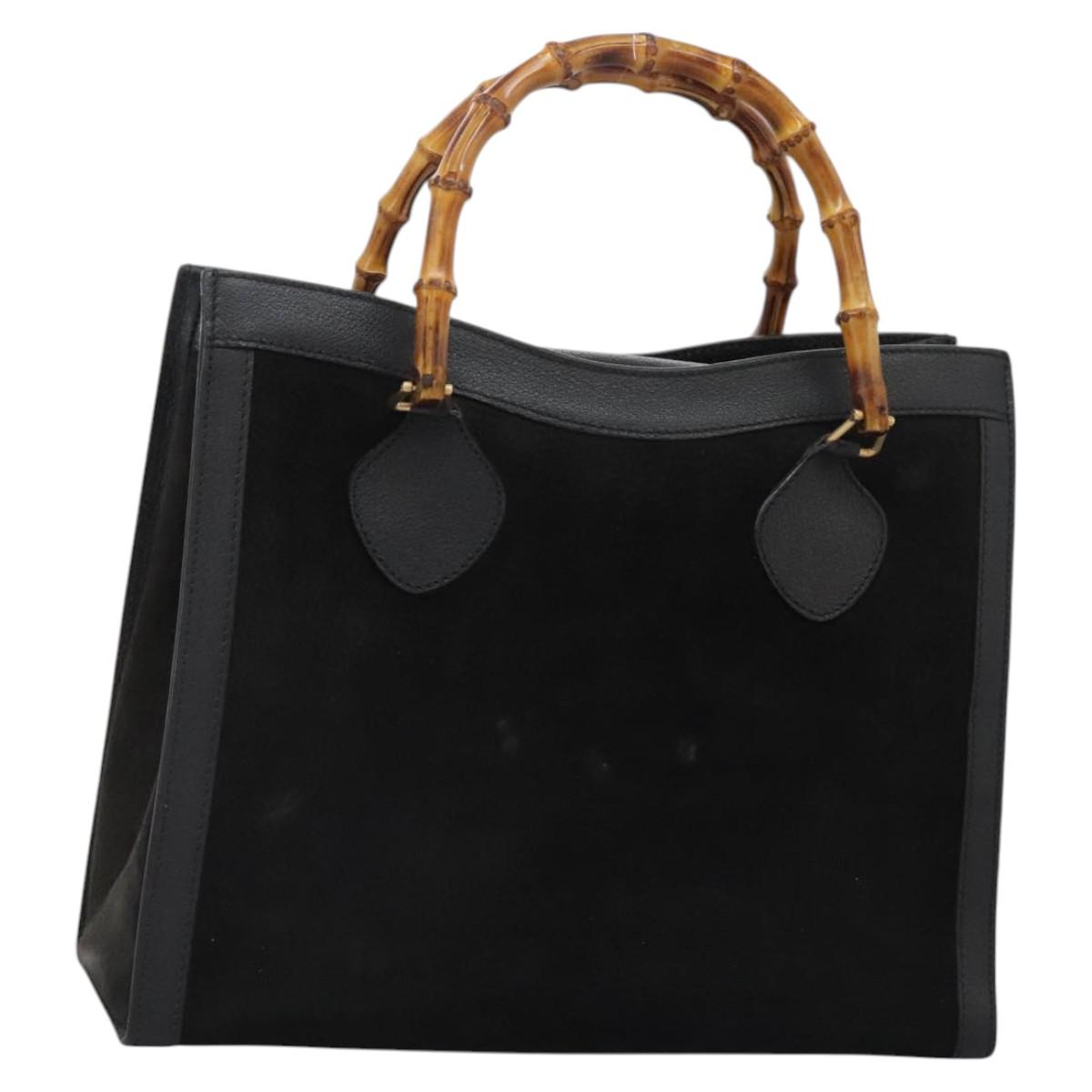 GUCCI Bamboo Hand Bag Suede Black Gold 002 28530260 0 Auth ep8747