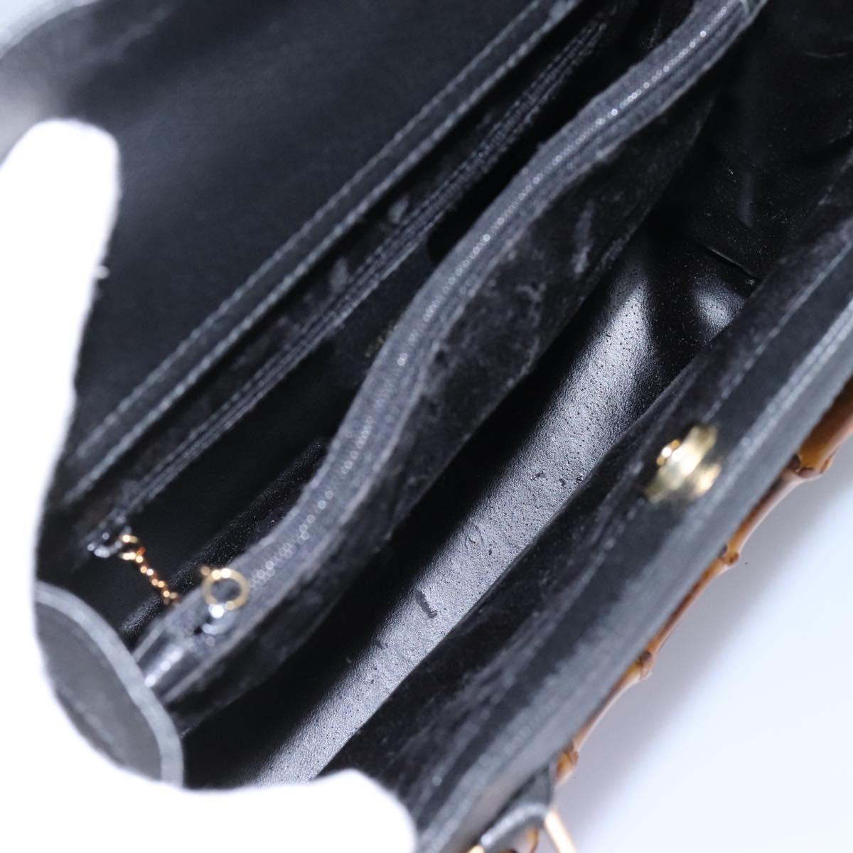 GUCCI Bamboo Hand Bag Suede Black Gold 002 28530260 0 Auth ep8747