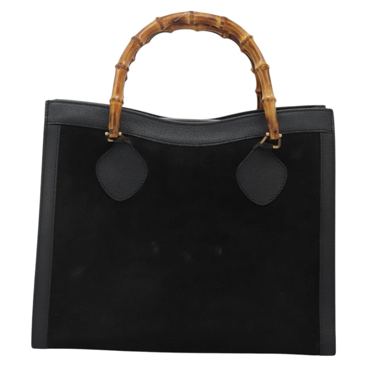 GUCCI Bamboo Hand Bag Suede Black Gold 002 28530260 0 Auth ep8747