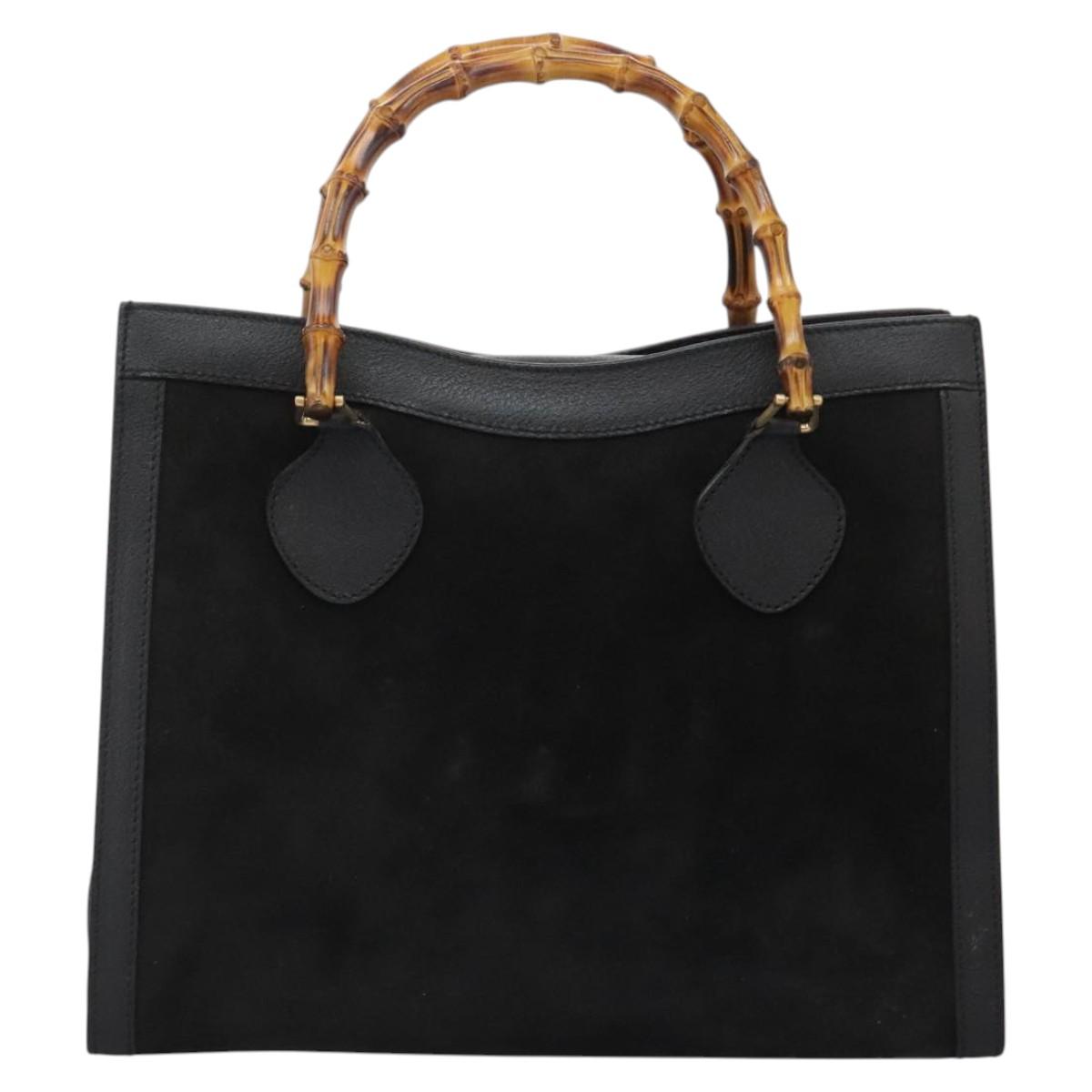 GUCCI Bamboo Hand Bag Suede Black Gold 002 28530260 0 Auth ep8747
