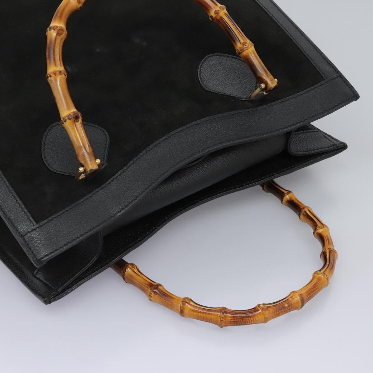 GUCCI Bamboo Hand Bag Suede Black Gold 002 28530260 0 Auth ep8747
