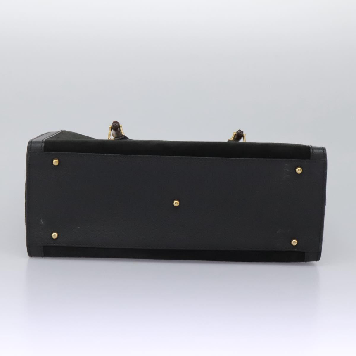 GUCCI Bamboo Hand Bag Suede Black Gold 002 28530260 0 Auth ep8747