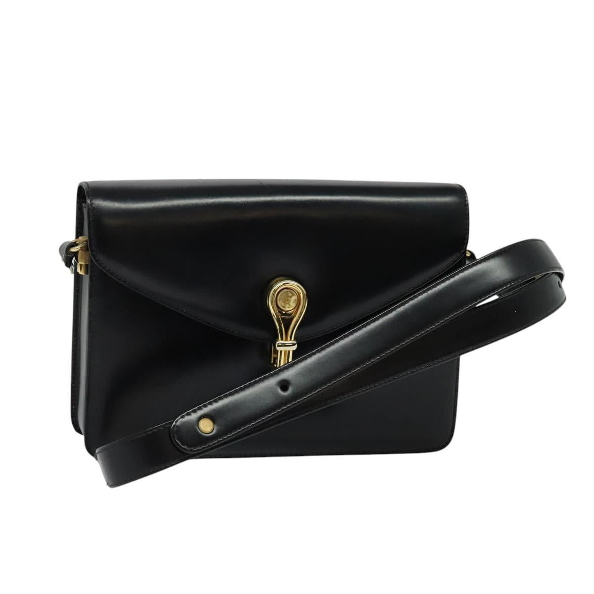 GUCCI Shoulder Bag Leather Black Gold 001 109 0436 Auth ep8756