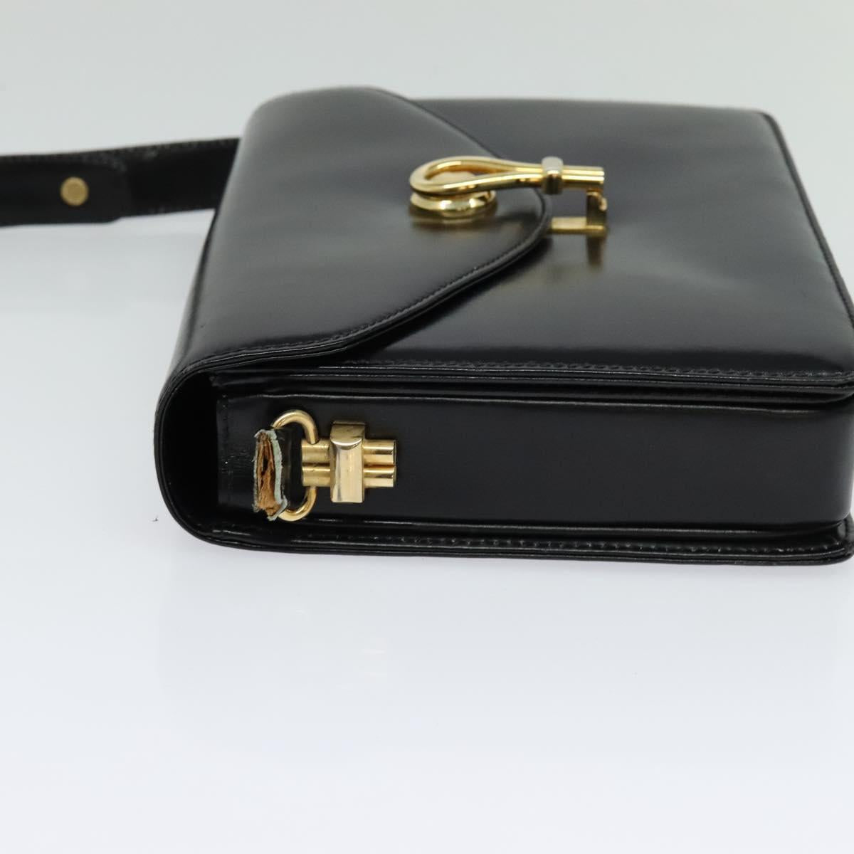 GUCCI Shoulder Bag Leather Black Gold 001 109 0436 Auth ep8756