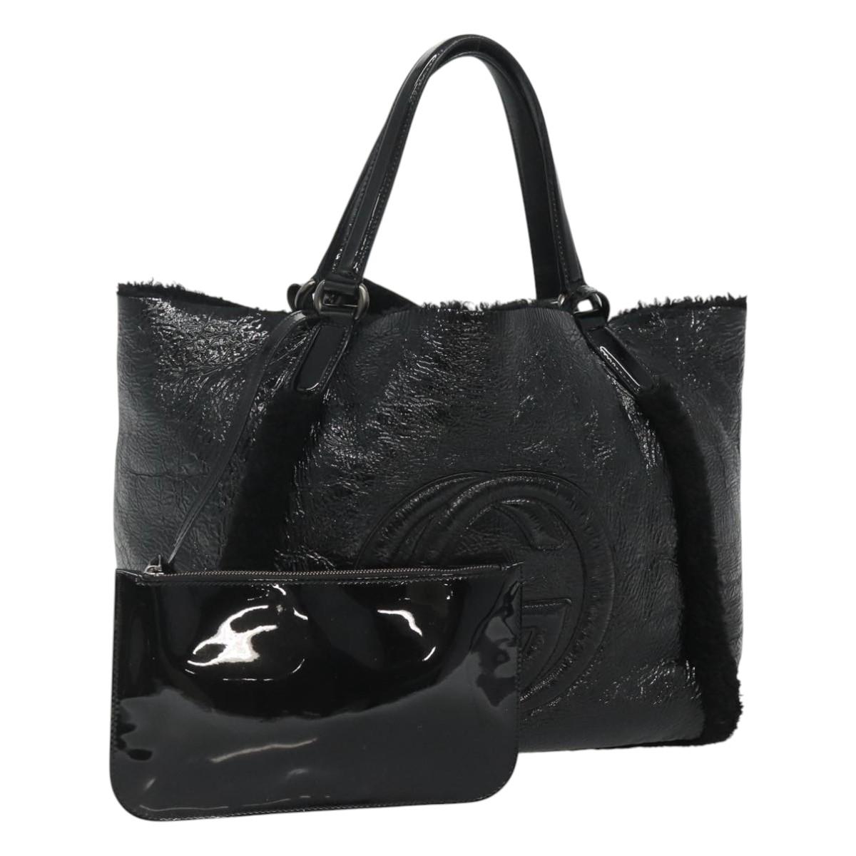 GUCCI Soho Hand Bag Enamel Black 282309 Auth ep8760