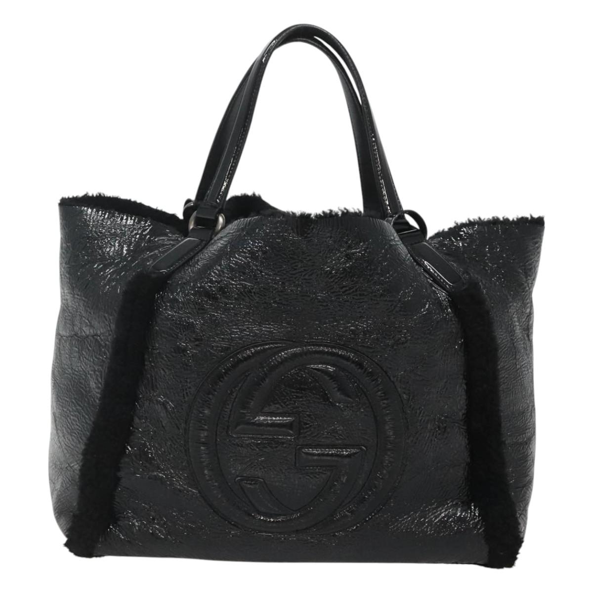 GUCCI Soho Hand Bag Enamel Black 282309 Auth ep8760