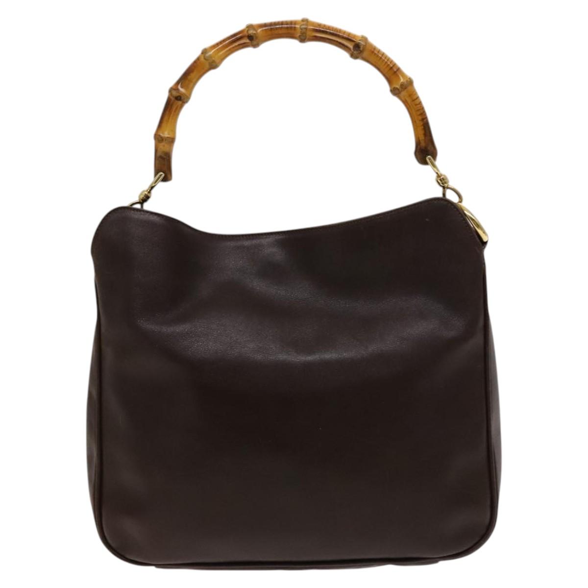 GUCCI Bamboo Hand Bag Leather 2way Brown Gold 001 0166 1638 Auth ep8765