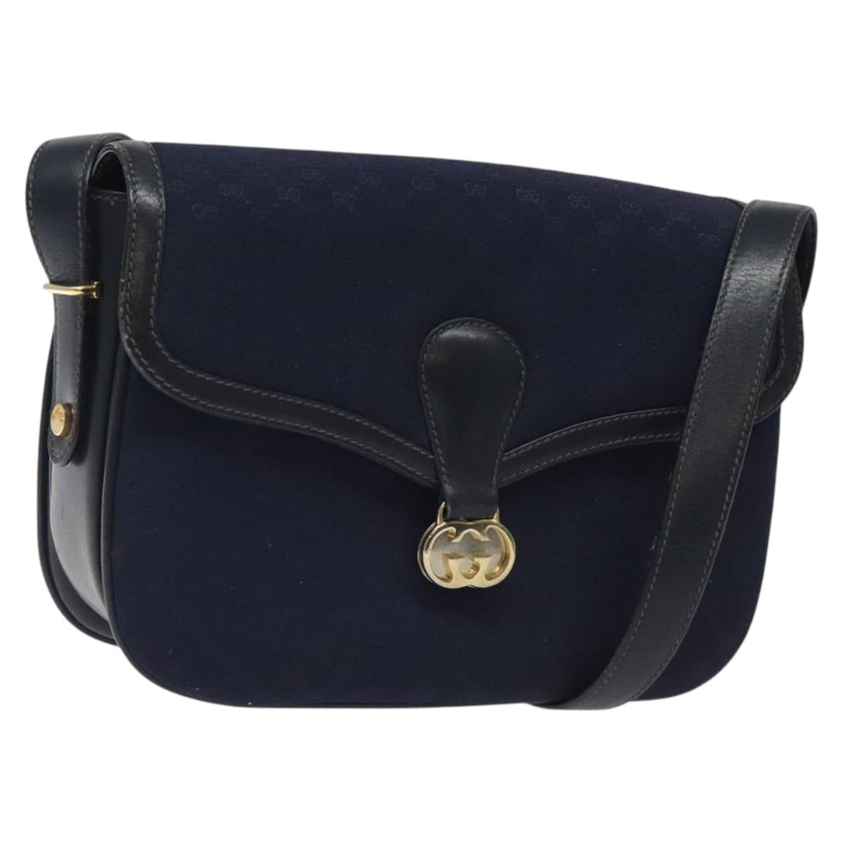 GUCCI Micro GG Canvas Shoulder Bag Navy Gold Auth ep8779