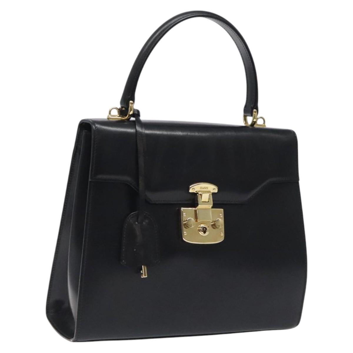 GUCCI Hand Bag Leather Gold Black 000 26 0258 Auth ep8780