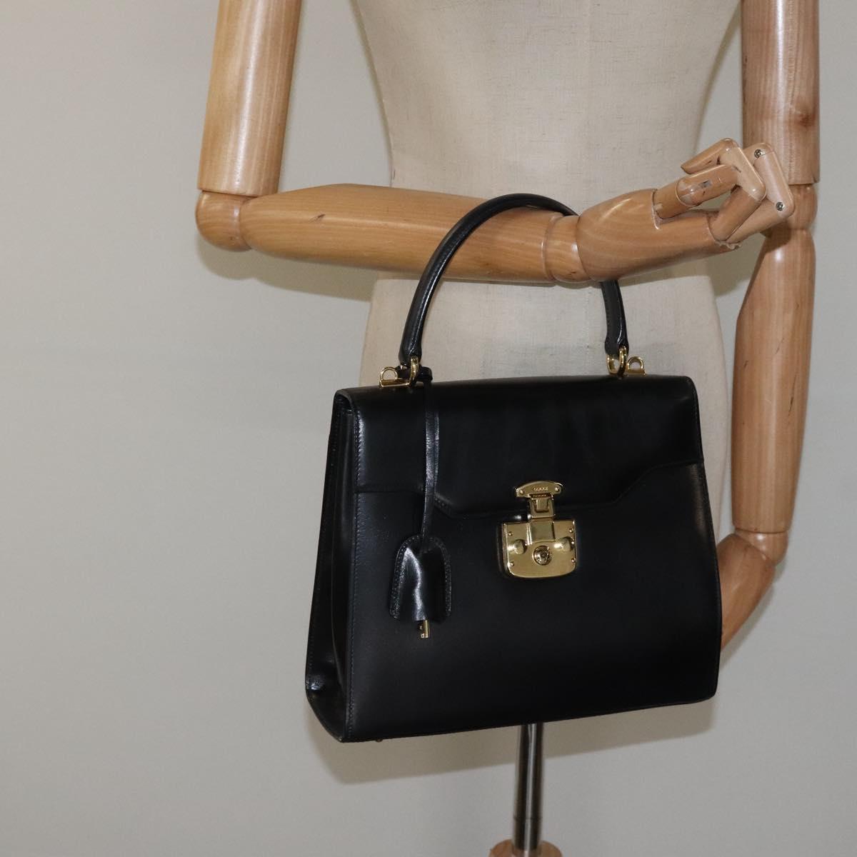 GUCCI Hand Bag Leather Gold Black 000 26 0258 Auth ep8780
