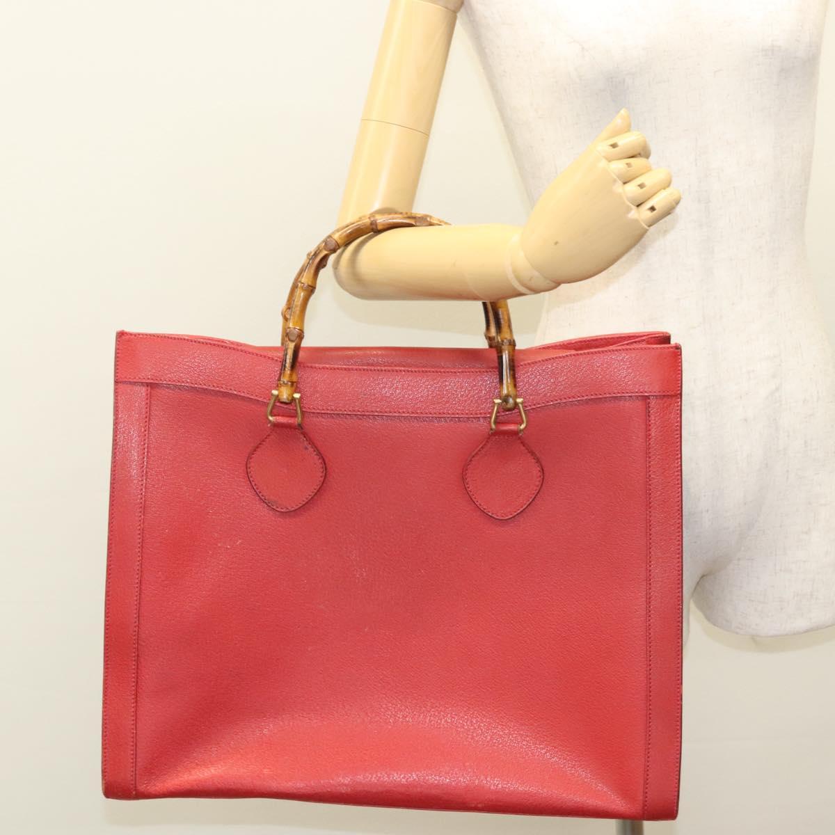 GUCCI Bamboo Hand Bag Leather Red Gold 002 1186 0259 Auth ep8784