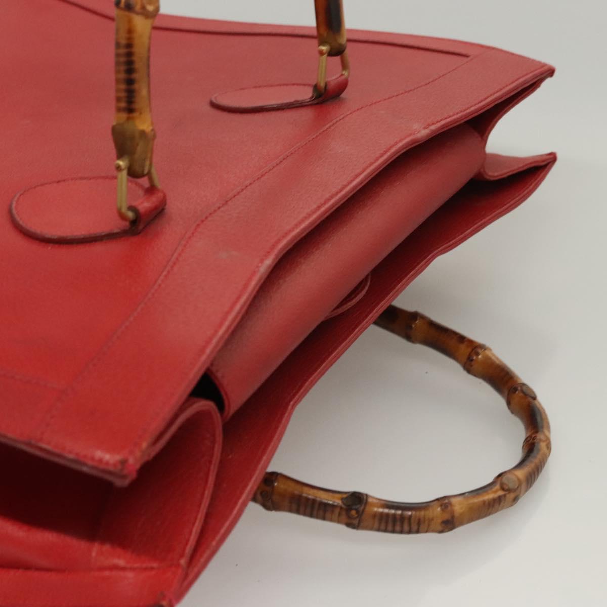 GUCCI Bamboo Hand Bag Leather Red Gold 002 1186 0259 Auth ep8784