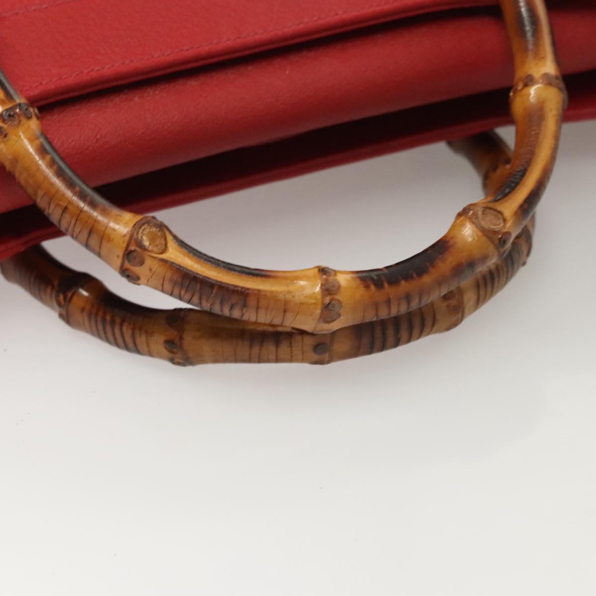 GUCCI Bamboo Hand Bag Leather Red Gold 002 1186 0259 Auth ep8784
