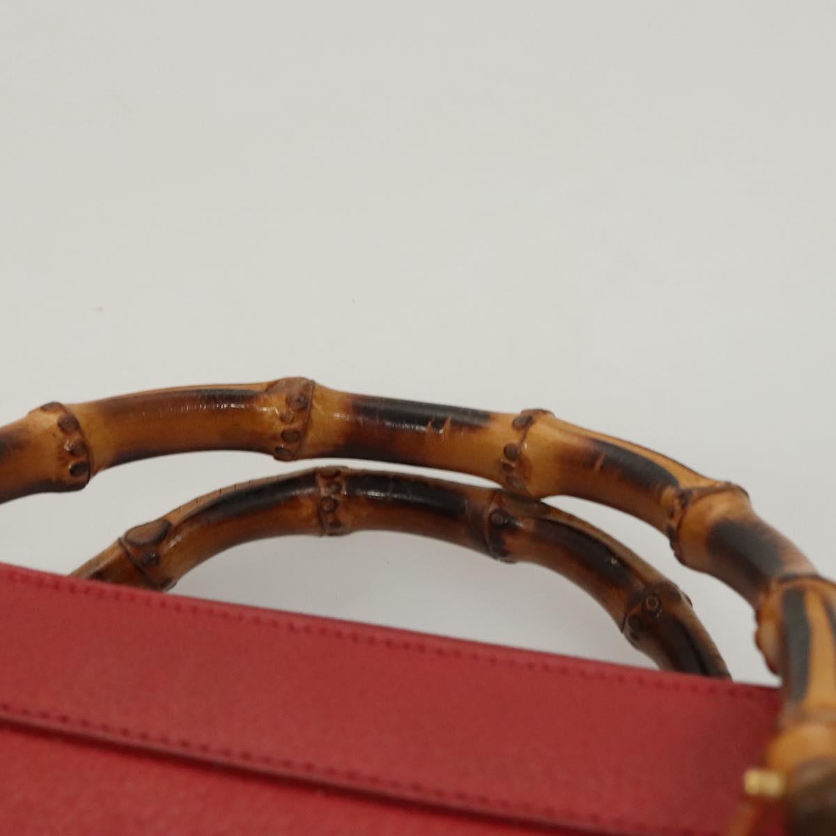 GUCCI Bamboo Hand Bag Leather Red Gold 002 1186 0259 Auth ep8784