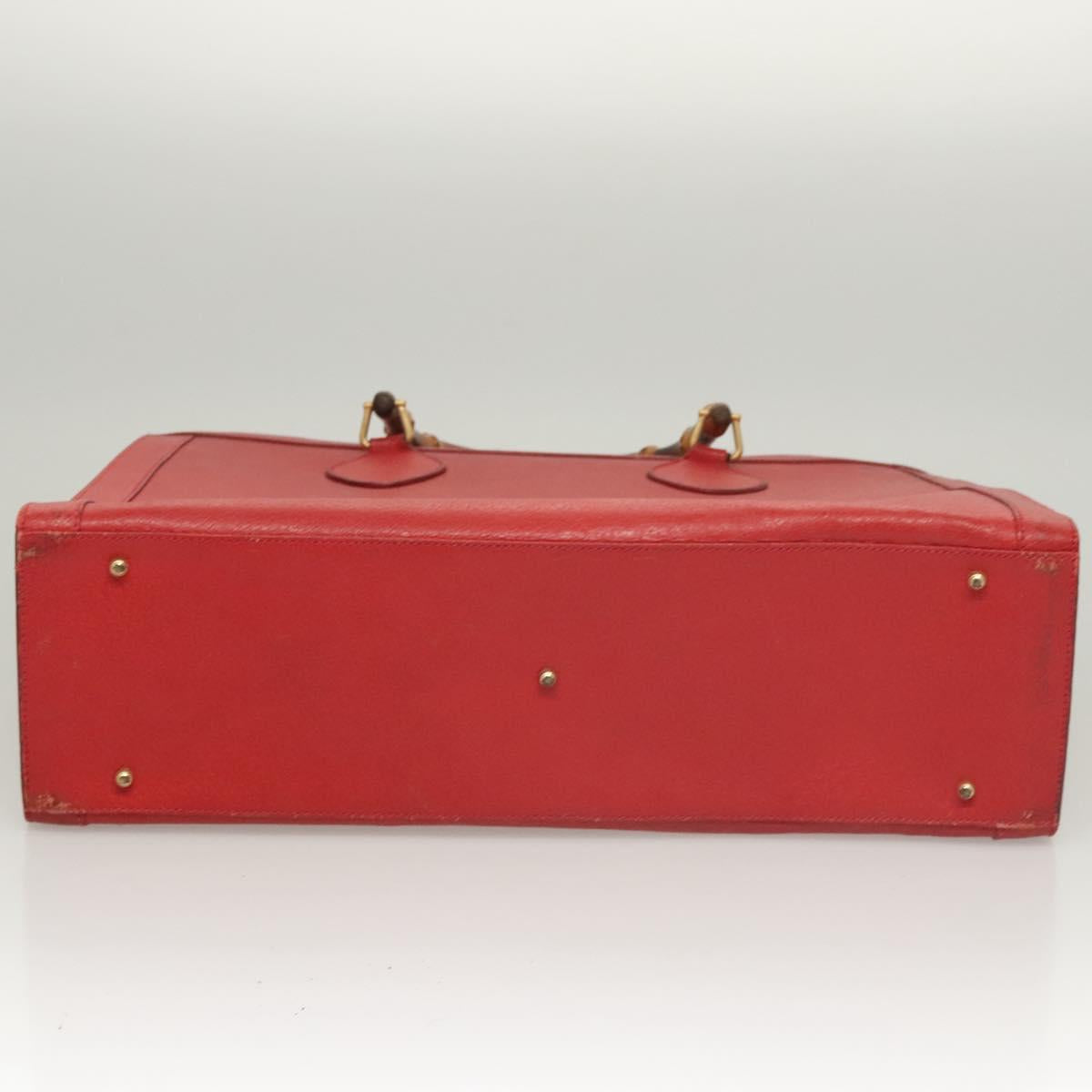 GUCCI Bamboo Hand Bag Leather Red Gold 002 1186 0259 Auth ep8784