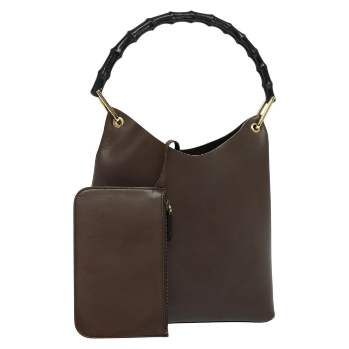 GUCCI Bamboo Shoulder Bag Leather Brown Gold 001 1553 1880 Auth ep8788