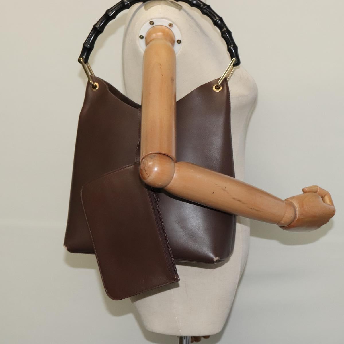 GUCCI Bamboo Shoulder Bag Leather Brown Gold 001 1553 1880 Auth ep8788