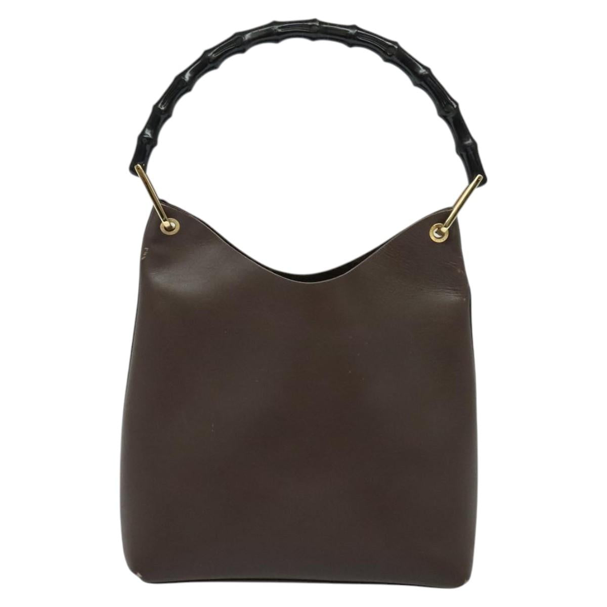 GUCCI Bamboo Shoulder Bag Leather Brown Gold 001 1553 1880 Auth ep8788